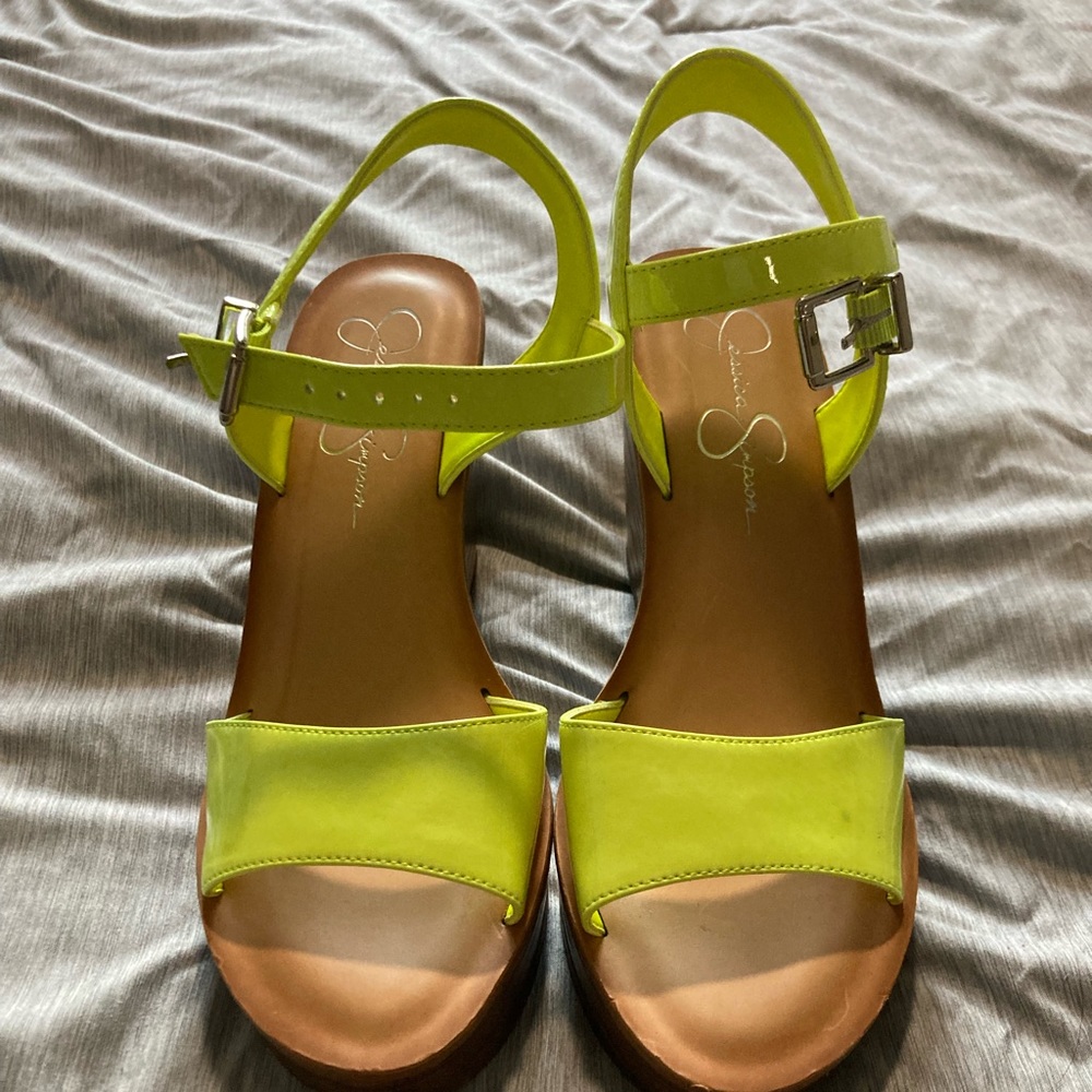 Jessica Simpson Neon yellow wedge